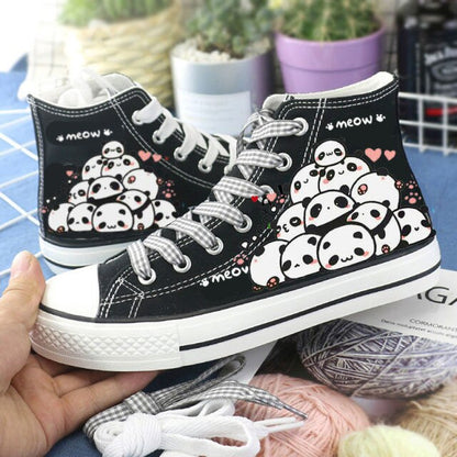 xakxx Women Cartoon Canvas Shoes Fashion vulcanized Anime White Green Sneakers Girls High Flat Female Women's sports For Footwear