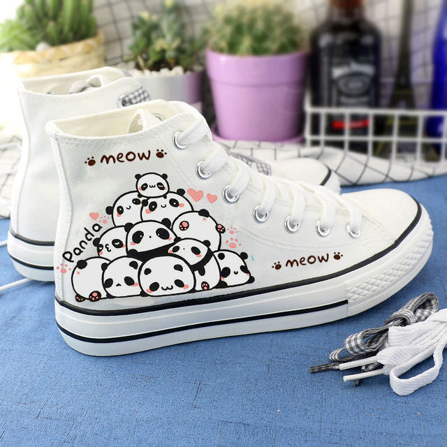 xakxx Women Cartoon Canvas Shoes Fashion vulcanized Anime White Green Sneakers Girls High Flat Female Women's sports For Footwear