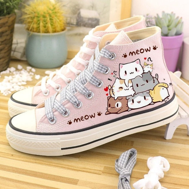 xakxx Women Cartoon Canvas Shoes Fashion vulcanized Anime White Green Sneakers Girls High Flat Female Women's sports For Footwear