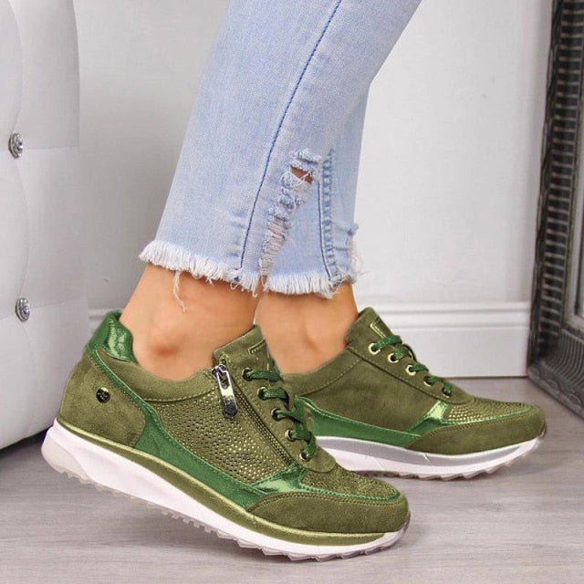 Women Casual Shoes New Fashion Wedge  Flat Shoes Zipper Lace Up Comfortable Ladies Sneakers Female Vulcanized Shoes