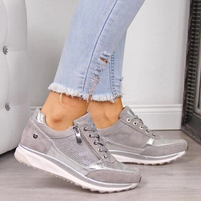 Women Casual Shoes New Fashion Wedge  Flat Shoes Zipper Lace Up Comfortable Ladies Sneakers Female Vulcanized Shoes