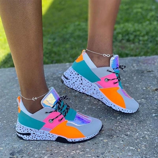 xakxx New Women Casual Shoes Breathable Ladies Sneakers Leopard Print Faux Fur Sneakers Lace-up Platform Sports Shoes Women