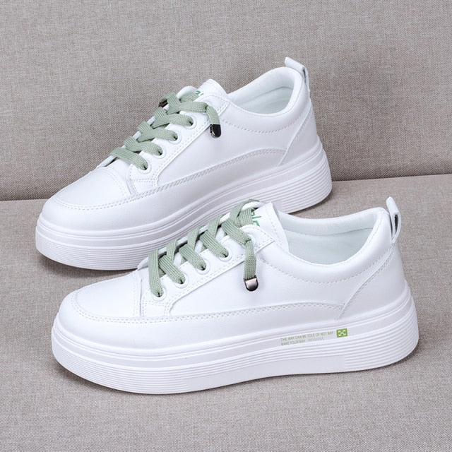 xakxx HOT Women Sneakers Fashion Breathble Vulcanized Shoes Women Pu leather Platform Shoes Women Lace up Casual Shoes White