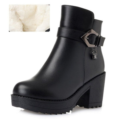 Ladies Ankle Boots  New Genuine Leather Women Winter Boots Trend Warm Wool Womens Dress Boots High Heel Snow Boots