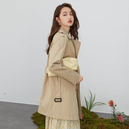 Double Breasted Khaki Trench Coat Women Belt Elegant Green Long Spring Coat Female Oversized Windbreaker Jacket