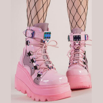 xakxx Gothic Punk Street Women Ankle Boots Platform Wedges High Heels Short Boots New Fashion Design Rivet Cosplay Shoes