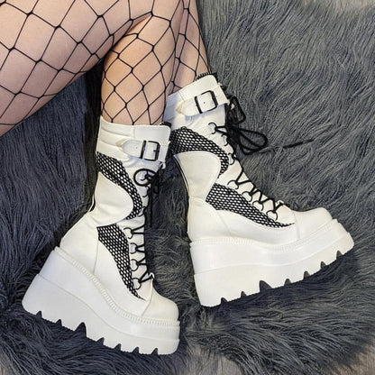 xakxx Gothic Punk Street Women Ankle Boots Platform Wedges High Heels Short Boots New Fashion Design Rivet Cosplay Shoes