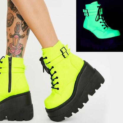 Christmas Gift Brand New Big Sizes 43 Gothic Green Platform High Heels Cosplay Fashion Winter Wedges Boots Halloween Shoes Ankle Booties Women