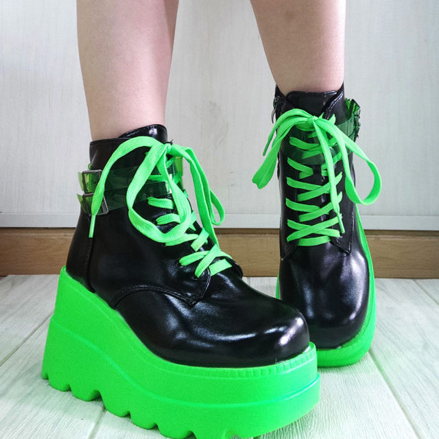 Christmas Gift Brand New Big Sizes 43 Gothic Green Platform High Heels Cosplay Fashion Winter Wedges Boots Halloween Shoes Ankle Booties Women