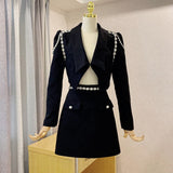 xakxx  Autumn Elegant Ol Women Two-Piece Set Diamond Chain Short Blazer Jacket + A-Line Mini Skirt Suit Fashion Party Office Sets