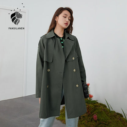 Double Breasted Khaki Trench Coat Women Belt Elegant Green Long Spring Coat Female Oversized Windbreaker Jacket