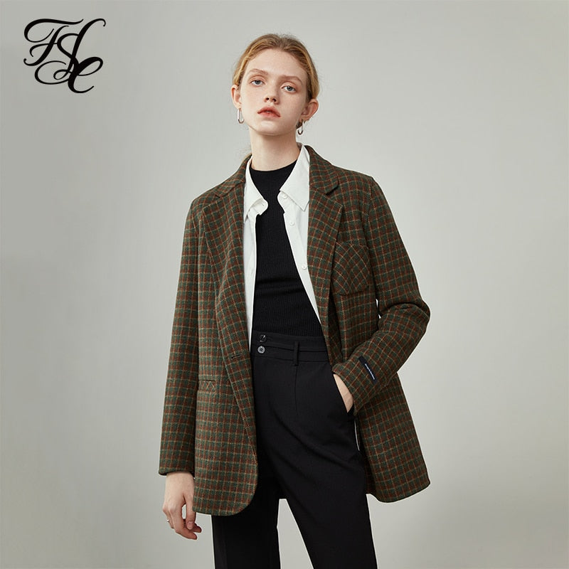 FANSILANEN Women's Winter Plaid Woolen Short Suit Jackets Retro Commuter Suit Collar Double-sided Wool Coat Women Winter Jacket